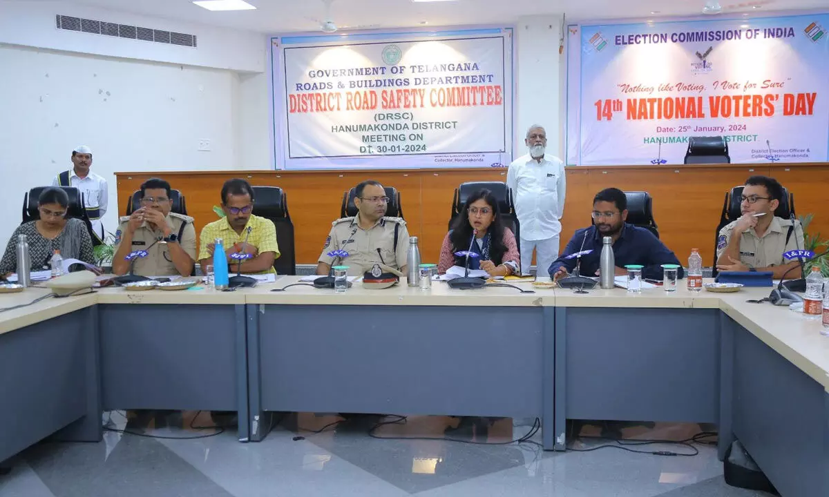 Hanumakonda district collector Sikta Patnaik speaking at the District Road Safety Committee (DRSC) meeting on Tuesday