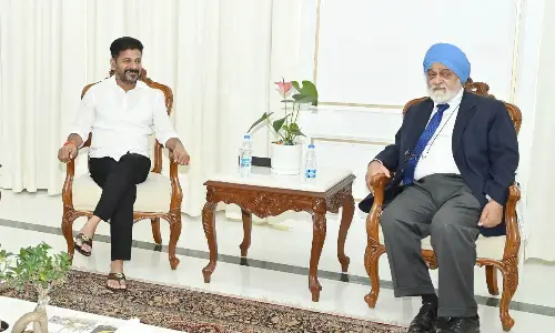 Chief Minister A Revanth Reddy meets with former chairman of the Planning Commission Montek Singh Ahluwalia in Hyderabad on Saturday
