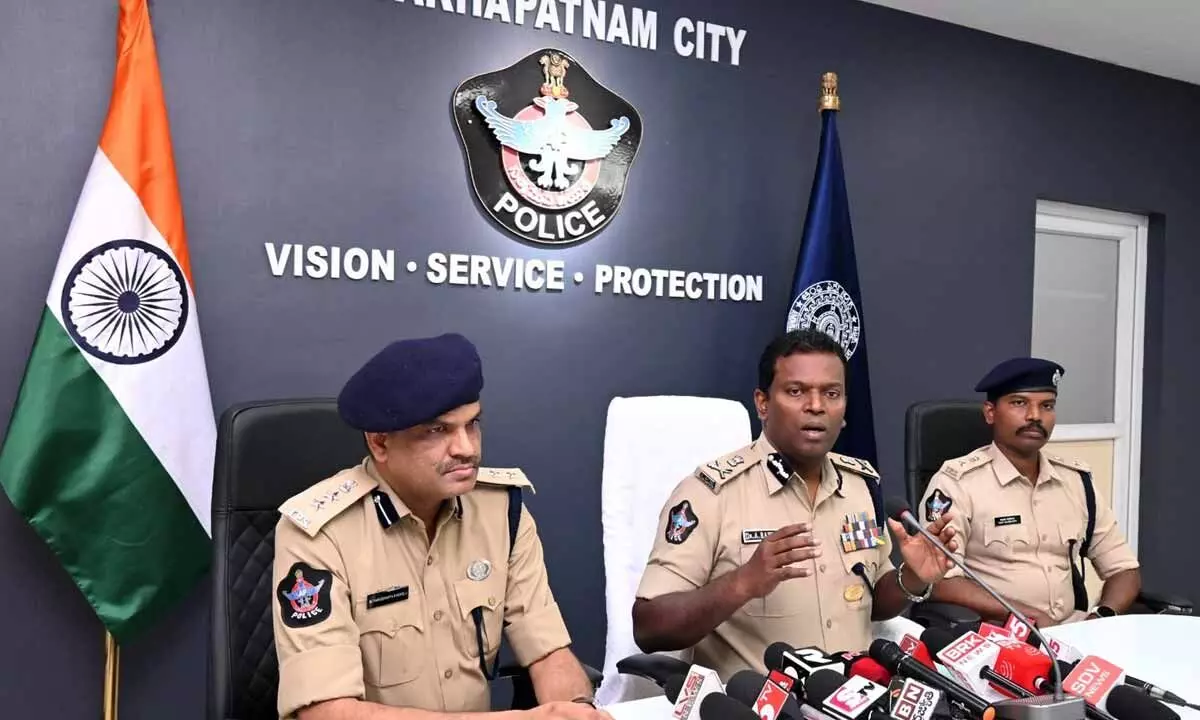 City commissioner of police A Ravi Shankar speaking to the media in Visakhapatnam on Monday