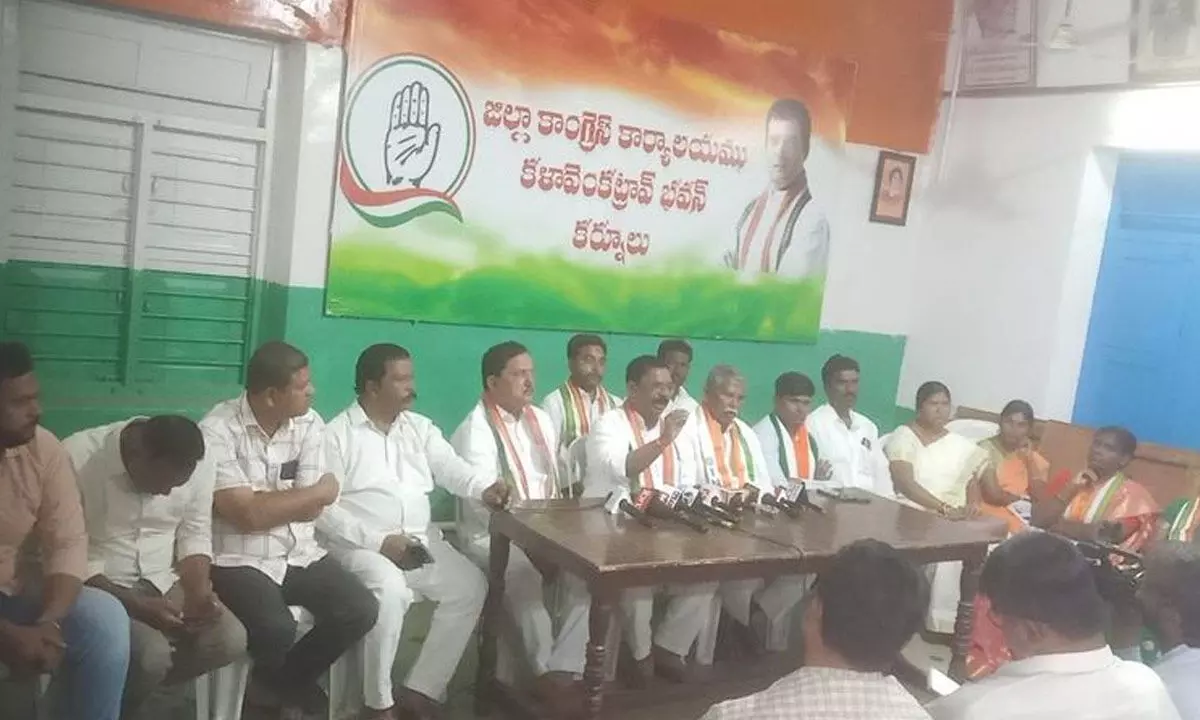 District Congress Committee president K Babu Rao addressing a media conference at the party office in Kurnool on Tuesday