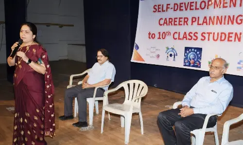 School education regional joint director G Nagamani speaking at an awareness meet in Kakinada on Tuesday