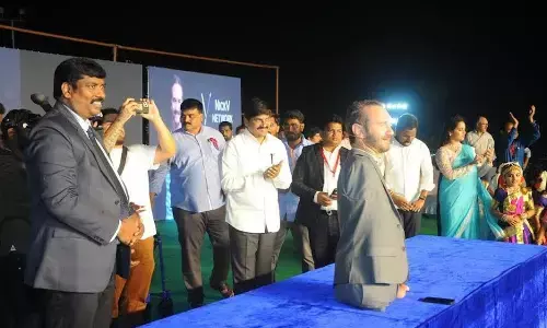 Motivational speaker Nick Vujicic addressing people at AU  Engineering Grounds in Visakhapatnam on Tuesday
