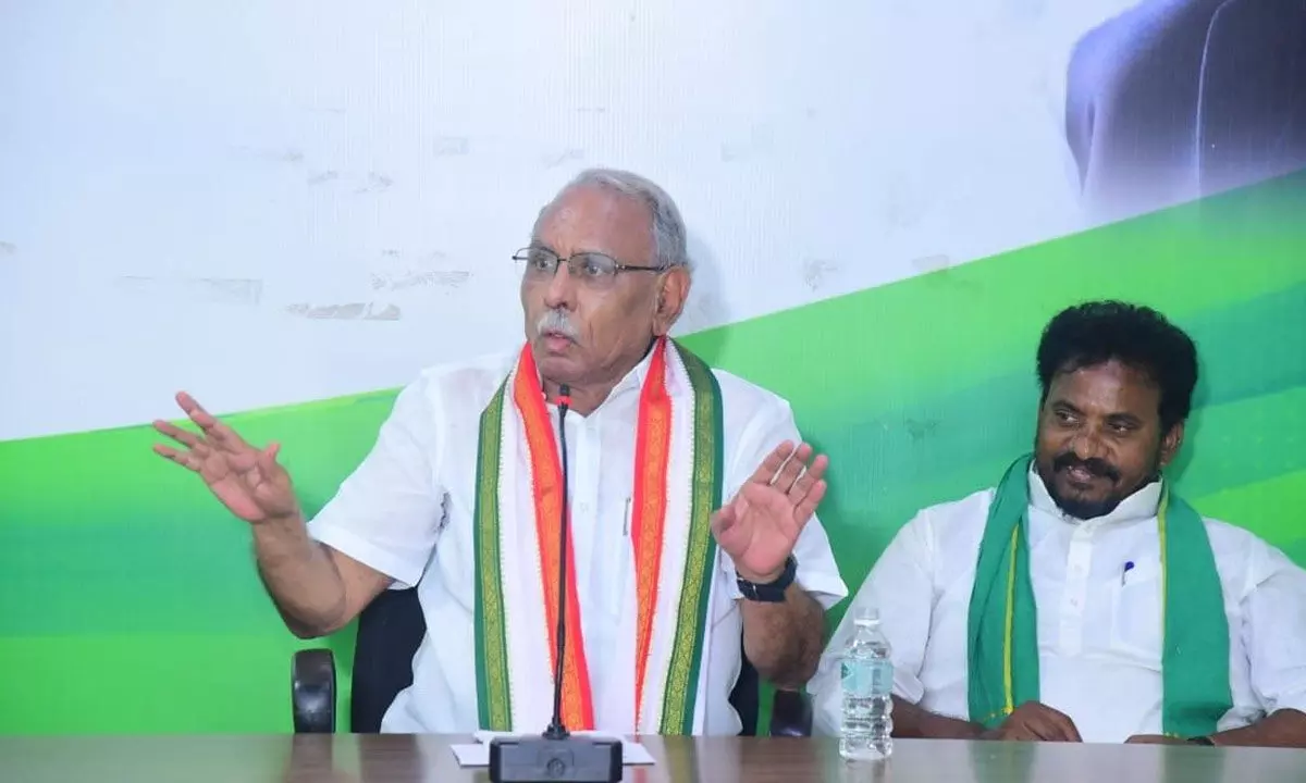Former MP Dr K V P Ramachandra Rao addressing a press conference at Andhra Ratna Bhavan  in  Vijayawada on Friday Photo: Ch Venkata Mastan