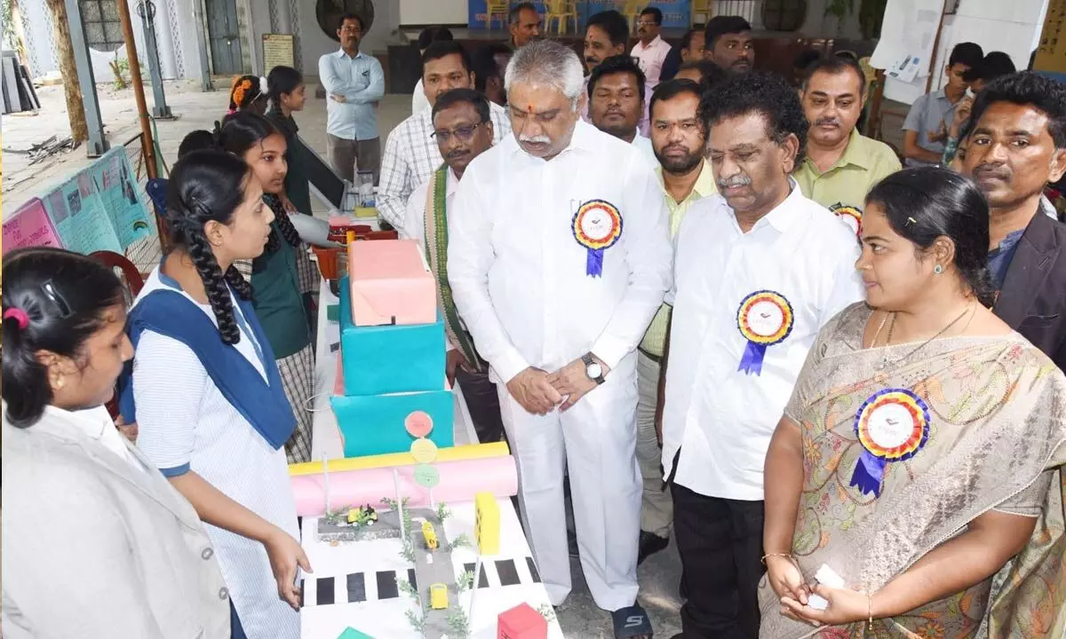 Central MLA Malladi Vishnu and MLC KS Lakshmana Rao inaugurating the Science Fair at Andhra Loyola College in Vijayawada on Monday