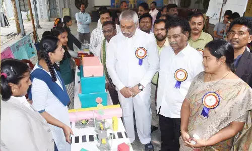 Central MLA Malladi Vishnu and MLC KS Lakshmana Rao inaugurating the Science Fair at Andhra Loyola College in Vijayawada on Monday