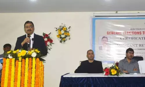 State Chief Electoral Officer Mukesh Kumar Meena speaking at the training classes for election officials held in Visakhapatnam on Monday