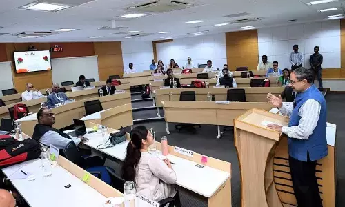 Former secretary to the GoI, ministry of electronics and information technology, Ajay Prakash Sawhney addressing during the training programme at IIMV in Visakhapatnam on Monday