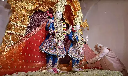 Prime Minister Narendra Modi during the inauguration of the BAPS Hindu Mandir, in Abu Dhabi on Wednesday