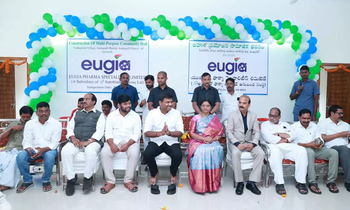 Industries minister Gudivada Amarnath participating in the inauguration of a multi-purpose  community hall in Anakapalli district on Monday