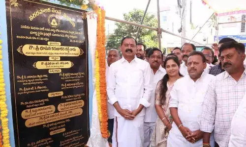 MLA Bhumana Karunakar Reddy and Mayor Dr R Sirisha at the  inauguration of a CC road at Madhuranagar in Tirupati on Tuesday