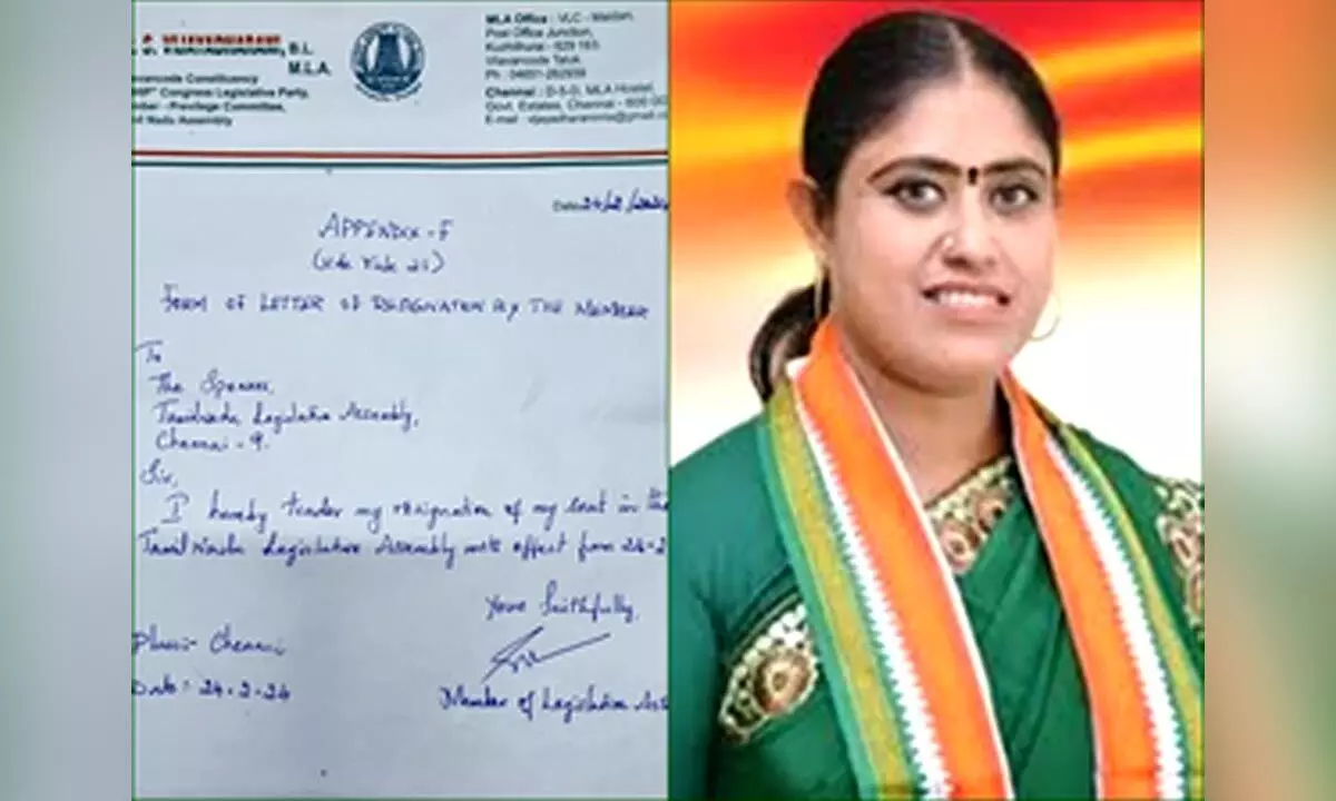 Tamil Nadu Assembly Speaker accepts Congress MLA S. Vijayadharanis resignation