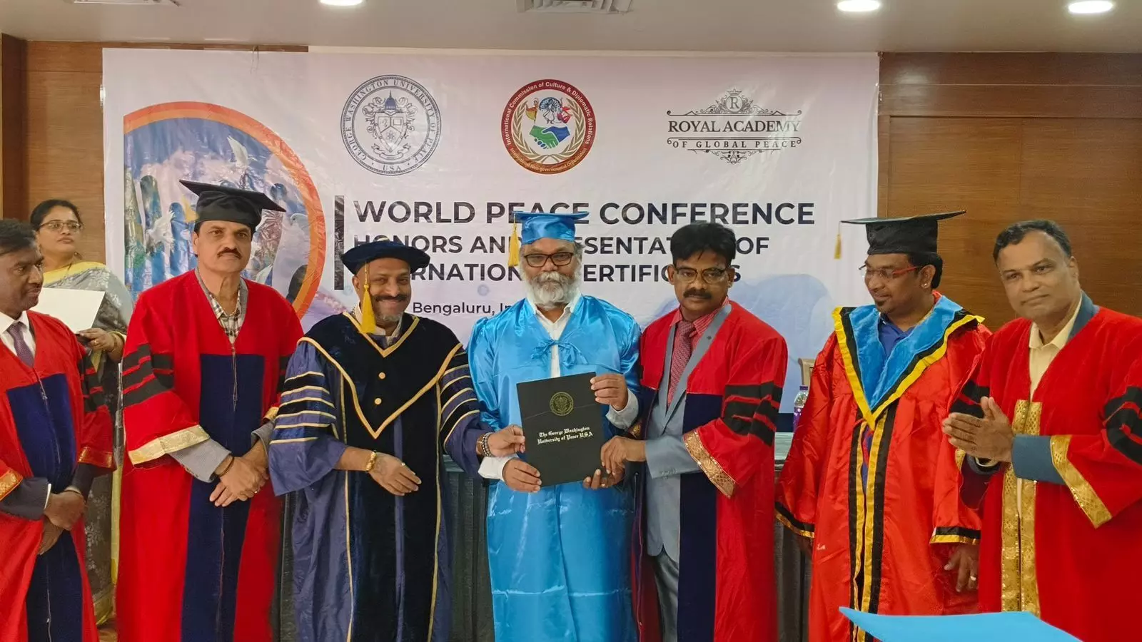 Filmmaker VN Aditya receives Doctorate from George Washington University of Peace, America