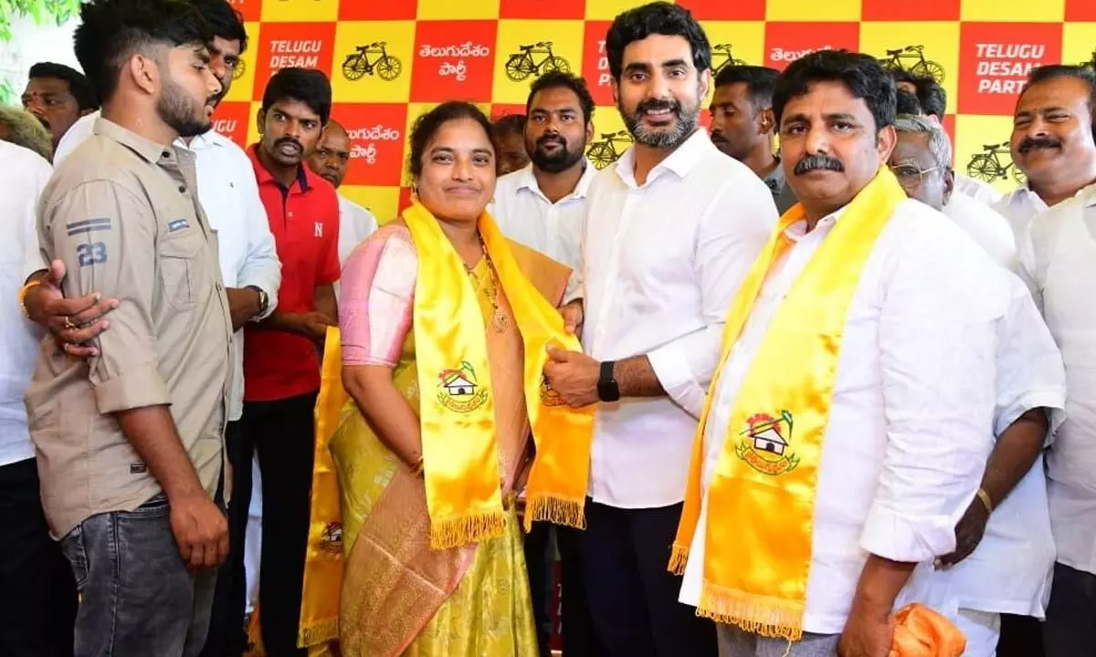 YSRCP activists joining the TDP in the presence of party’s national general secretary Nara Lokesh in Mangalagiri on Sunday