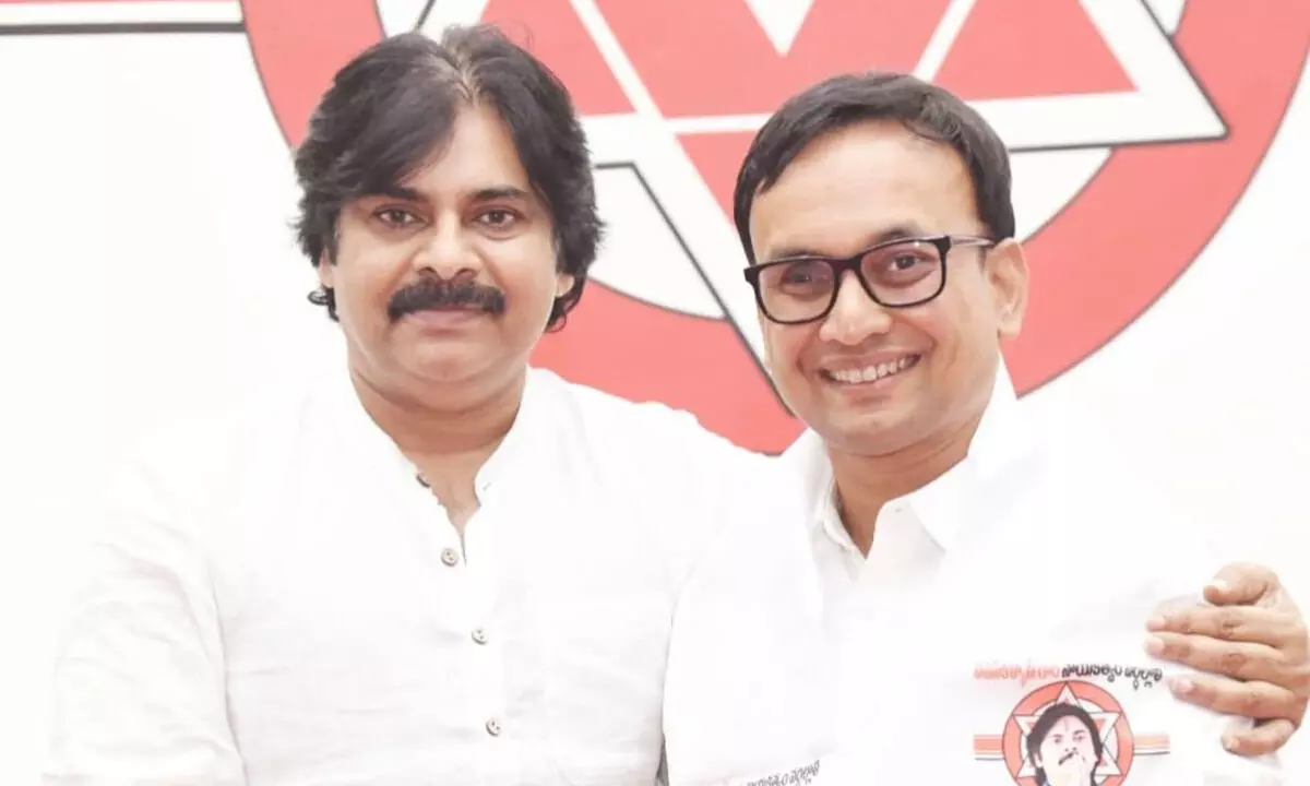 Dr D Sridhar who joined JSP from YSRCP with party chief  Pawan Kalyan