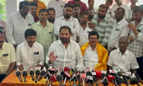 Sitting MLA and TDP Nellore Rural candidate Kotamreddy Sridhar Reddy addressing a press conference in Nellore city on Tuesday