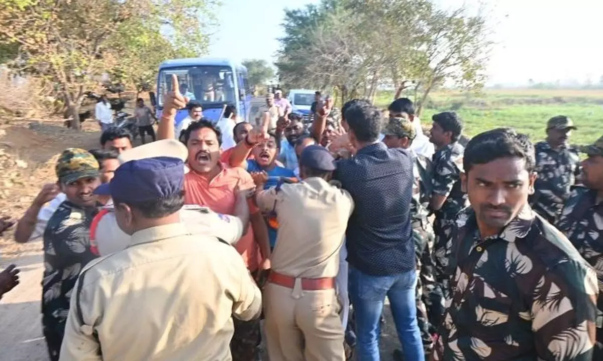 Congress  workers tried to attack BJP leader Bandi Sanjay’ Prajahita Yatra causing tension in Bommanapally in Husnabad constituency on Tuesday