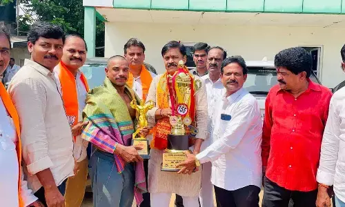 GVL Narsimha Rao congratulates National Bodybuilding competition winner in Visakhapatnam