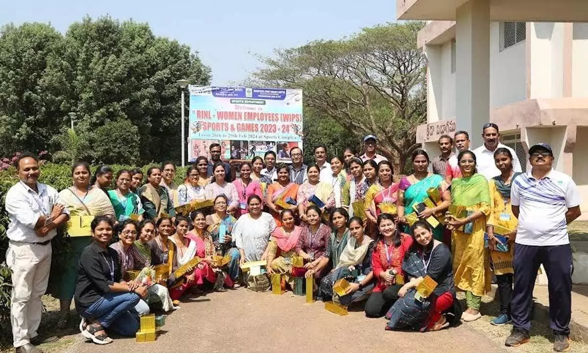 Women employees who won in various sports competitions at RINL in Visakhapatnam