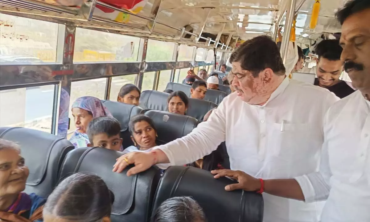 Minister Ponnam Prabhakar Takes Surprise Ride, Engages with Passengers on RTC Bus Journey