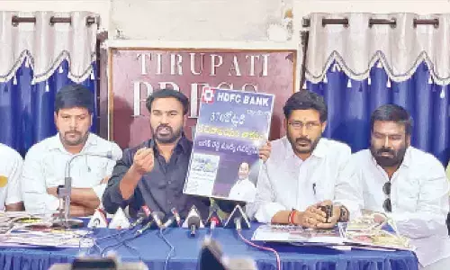 Telugu Yuvatha State general secretary A Ravi Naidu addressing the media in Tirupati on Sunday