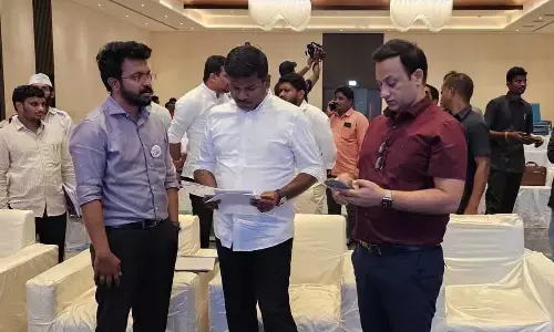 IT Minister Gudivada Amarnath examining the arrangements at a hotel in Visakhapatnam on Monday