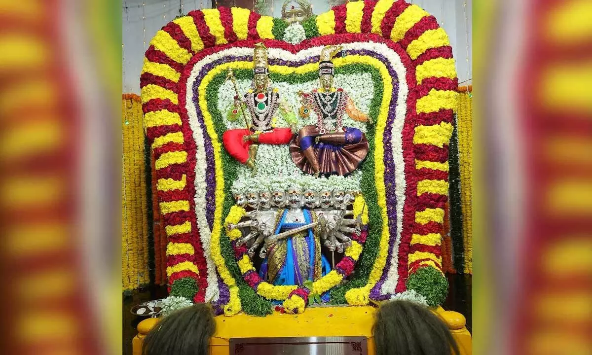 Sri Bhramaramba Mallikarjuna Swamy temple authorities performed Ravana Vahana Seva to the presiding deities on Tuesday
