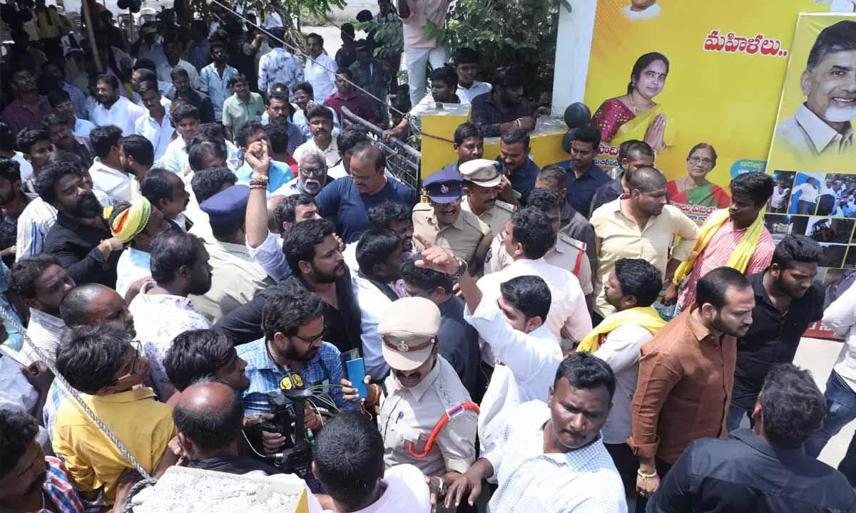 TDP stages protest in Gannavaram demanding attacks on cadre