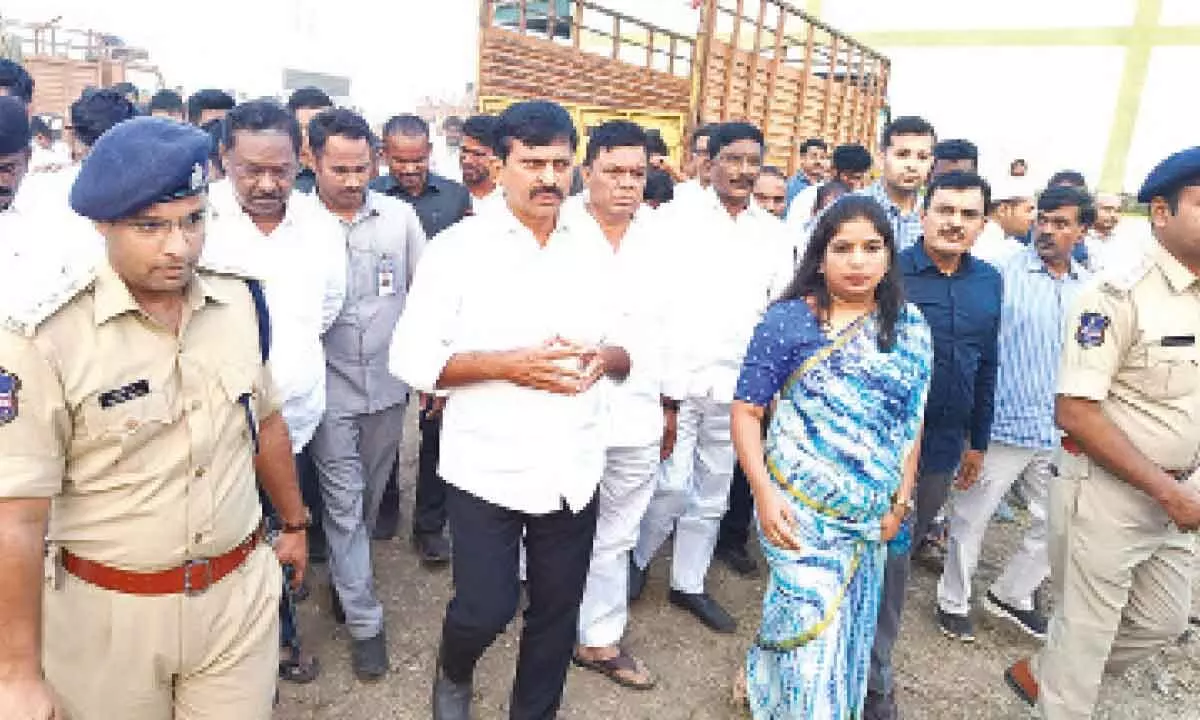 Minister Ponguleti Srinivas Reddy inspecting arrangements for CM Revanth Reddy’s visit to Bhadrachalam on Sunday