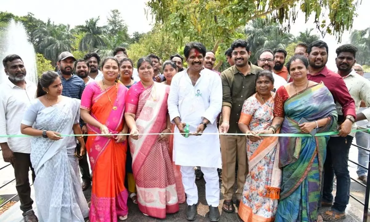 GVMC Mayor G Hari Venkata Kumari and Visakhapatnam MP M V V Satyanarayana inaugurating Shivaji Park in Visakhapatnam on Monday