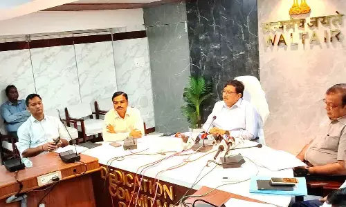 Divisional Railway manager Saurabh Prasad addressing the media in Visakhapatnam on Monday