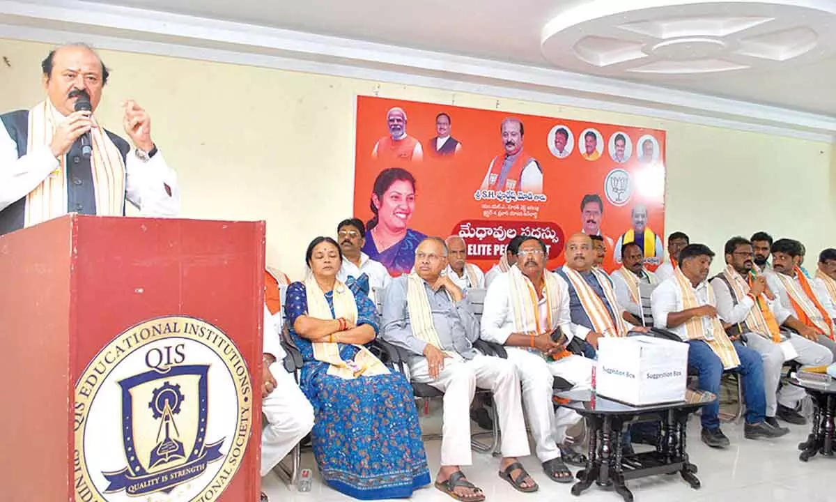 BJP Dadra and Nagar Haveli and Daman and Diu in-charge Purnesh Modi speaking at a meeting in Ongole on Thursday