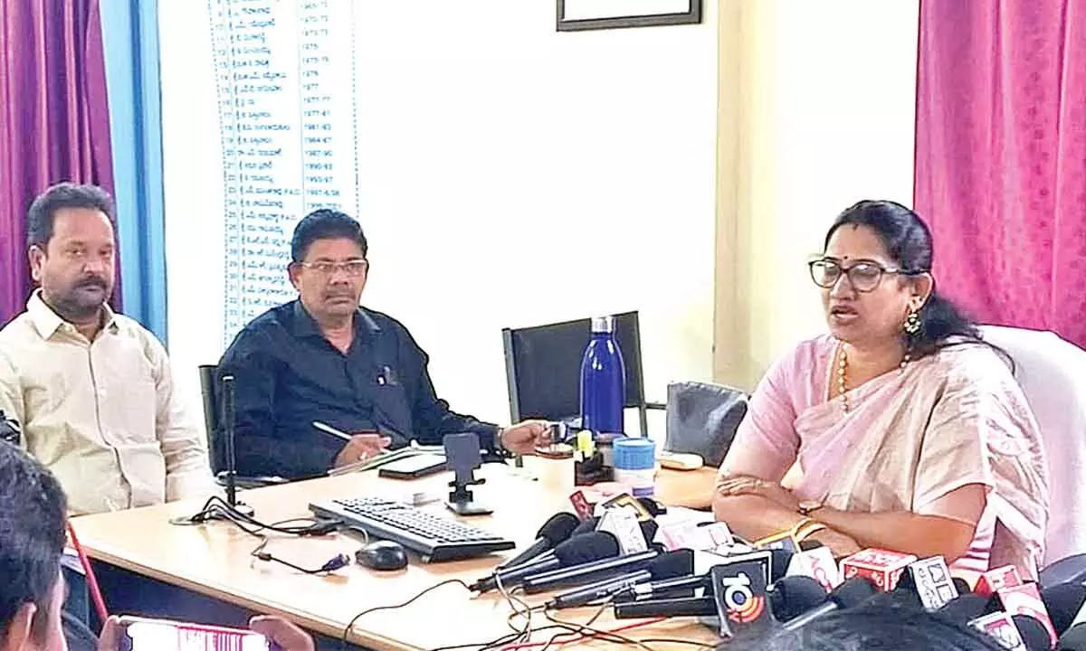 District Educational Officer (DEO) Chandrakala addressing media in Visakhapatnam on Thursday