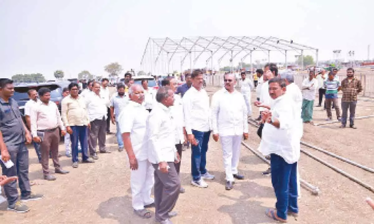 Former Minister Prathipati Pulla Rao reviewing arrangements for PM’s meeting at Boppudi village on Thursday