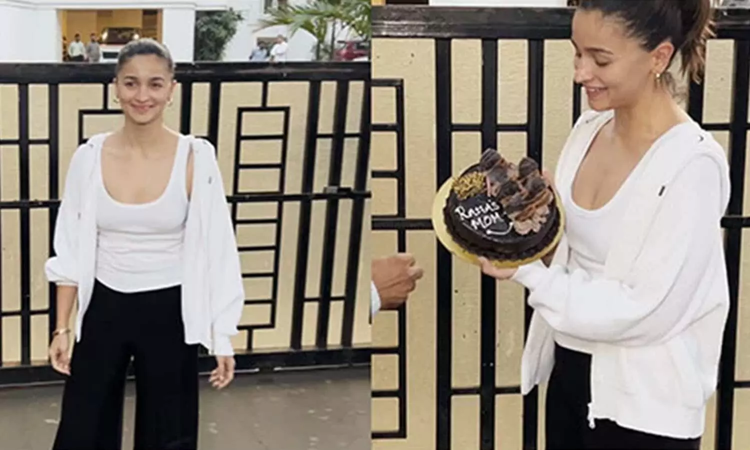 Alia cant stop smiling as she cuts a cake with Rahas mom written on it