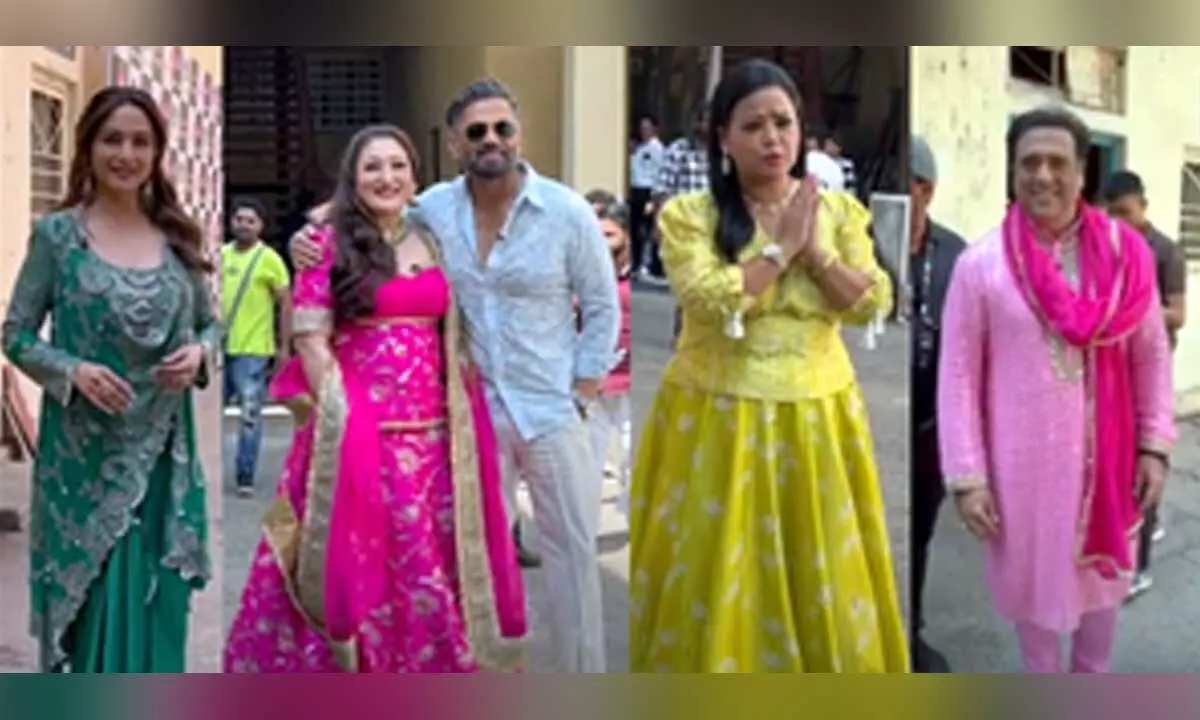 Dance Deewane judges Madhuri, Suniel spotted with guests Govinda, wife Sunita at Filmistan Studios