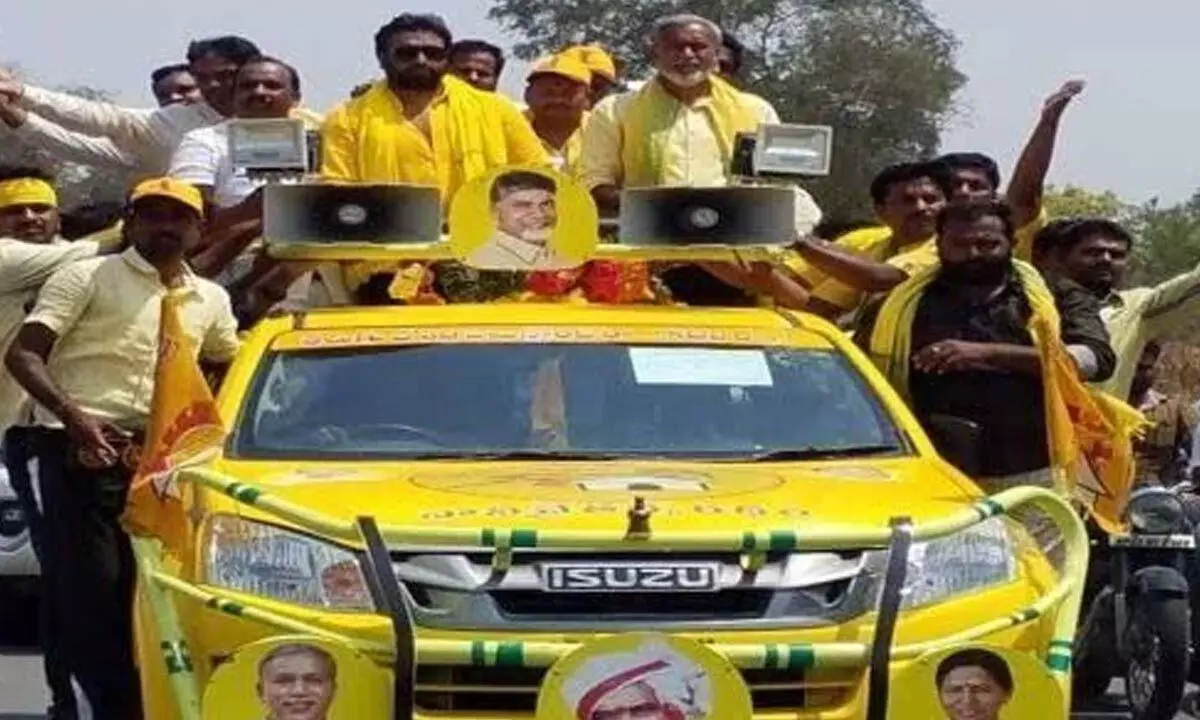 TDP candidate for Chandragiri Assembly constituency Pulivarthi Nani taking part in campaign for the ensuing polls