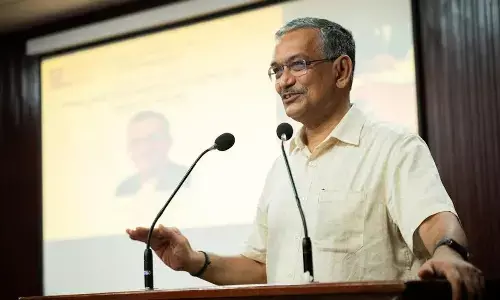 Former Judge of Andhra Pradesh High Court Justice D V S S Somayajulu addressing law students at GITAM campus in Visakhapatnam on Monday