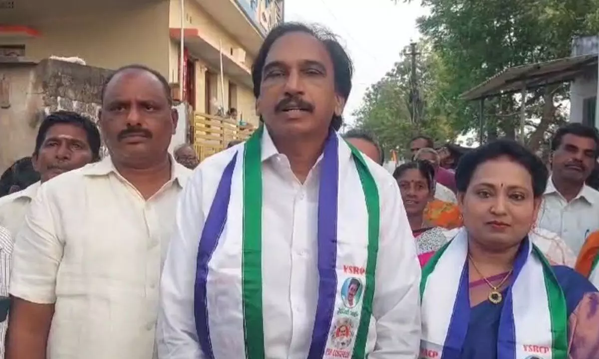 YSRCP candidate for Repalle Assembly constituency Evuru Ganesh conducting election campaign in Cherakupalli mandal on Tuesday