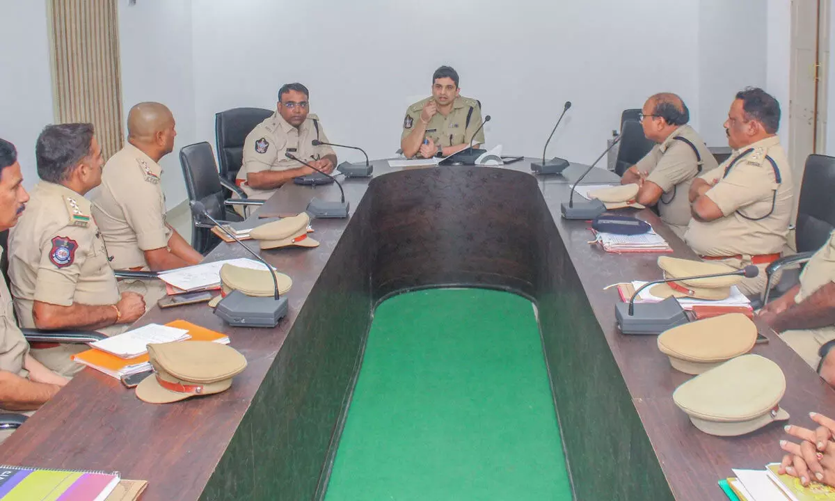 SP Krishnakanth Patel holding a meeting with SEB officers in Tirupati on Tuesday