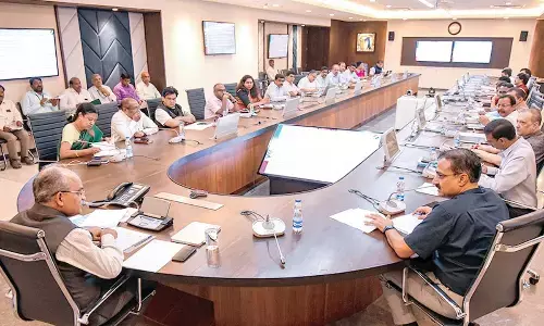 Chief secretary K S Jawahar Reddy and Chief Electoral Officer Mukesh Mumar Meena addressing officials at the Secretariat on Tuesday