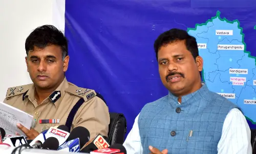 District Election Officer and Collector S Dilli Rao, Commissioner of Police Kanthi Rana Tata IPS addressing a press conference at collector office   in Vijayawada on Tuesday			(Photo Ch Venkatan )