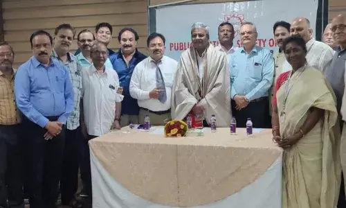 Sravan Shipping Services Private Limited managing director G. Sambasiva Rao being felicitated by the PRSI members in Visakhapatnam on Tuesday