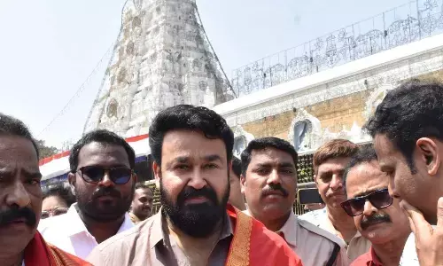 Malayalam superstar Mohanlal at Tirumala on Tuesday