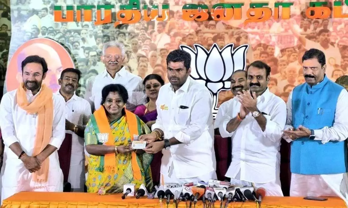 Former Guv Tamilisai re-joins BJP in Chennai