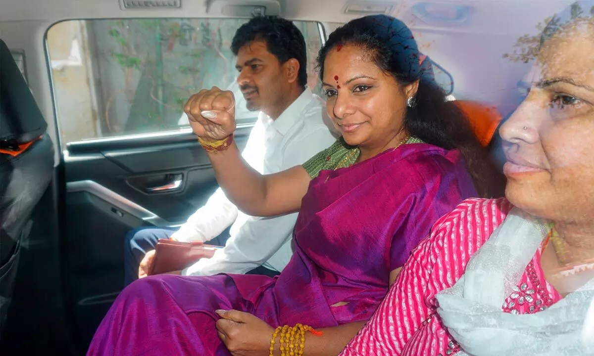 BRS leader K Kavitha being taken to the Rouse Avenue Court in connection with the Delhi excise policy-linked money laundering case, in New Delhi on Saturday