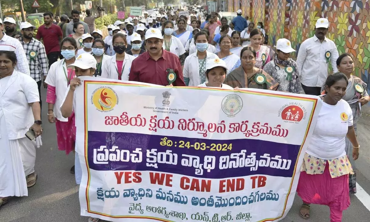 State TB Control officer Dr T Ramesh participating in the rally to eradicate TB in Vijayawada  on Sunday