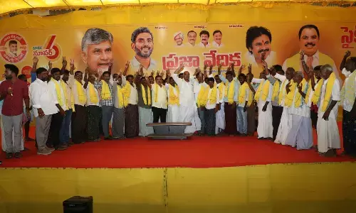 TDP MLA candidate A Surendra Babu along with the new entrants into the party at Kalyandurg on Sunday