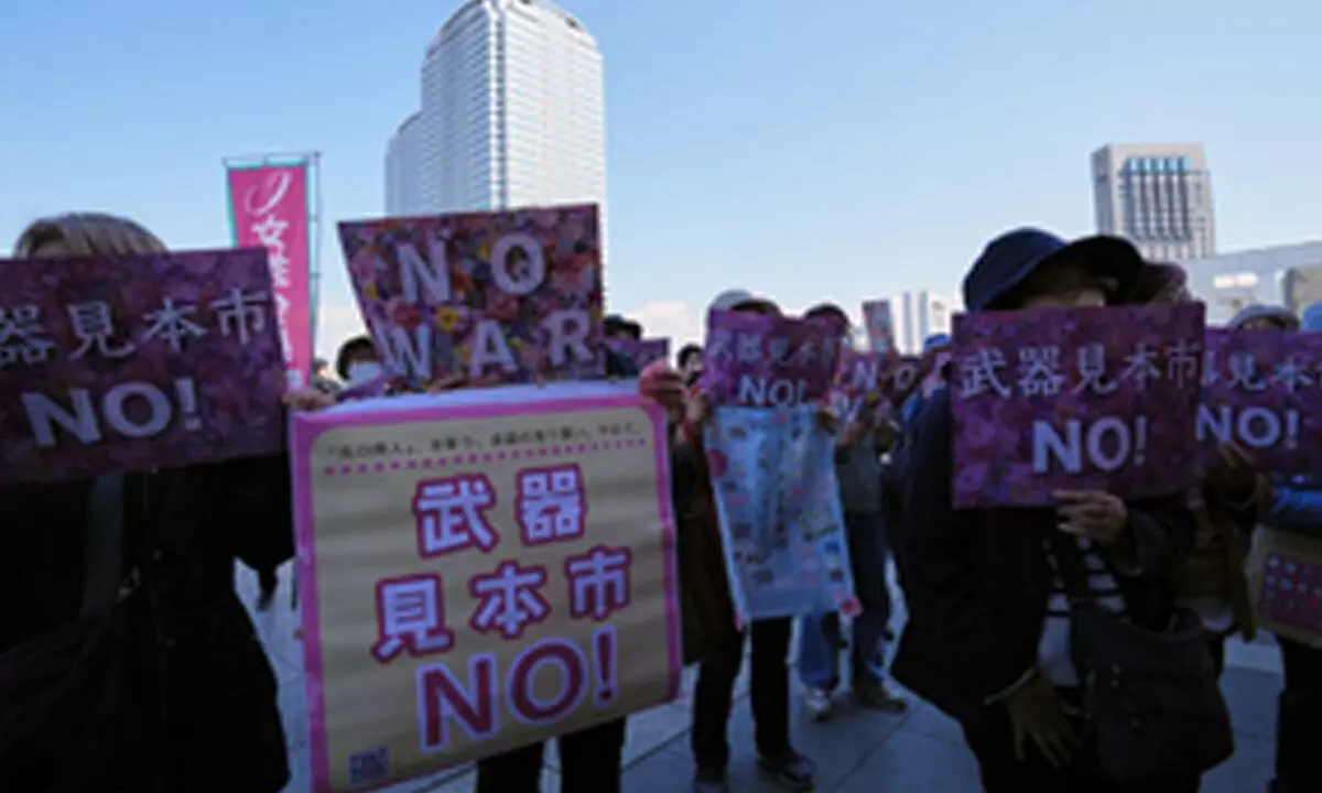Japanese rally outside PM residence to protest relaxed arms export control