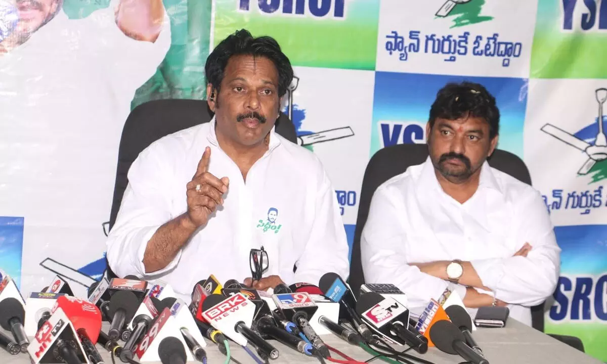 Visakhapatnam MP and east constituency candidate MVV Satyanarayana addressing media in Visakhapatnam on Tuesday