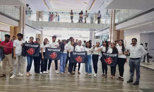 Students of KL Deemed to be University performing flash mob at Trendset Mall in Vijayawada on Monday